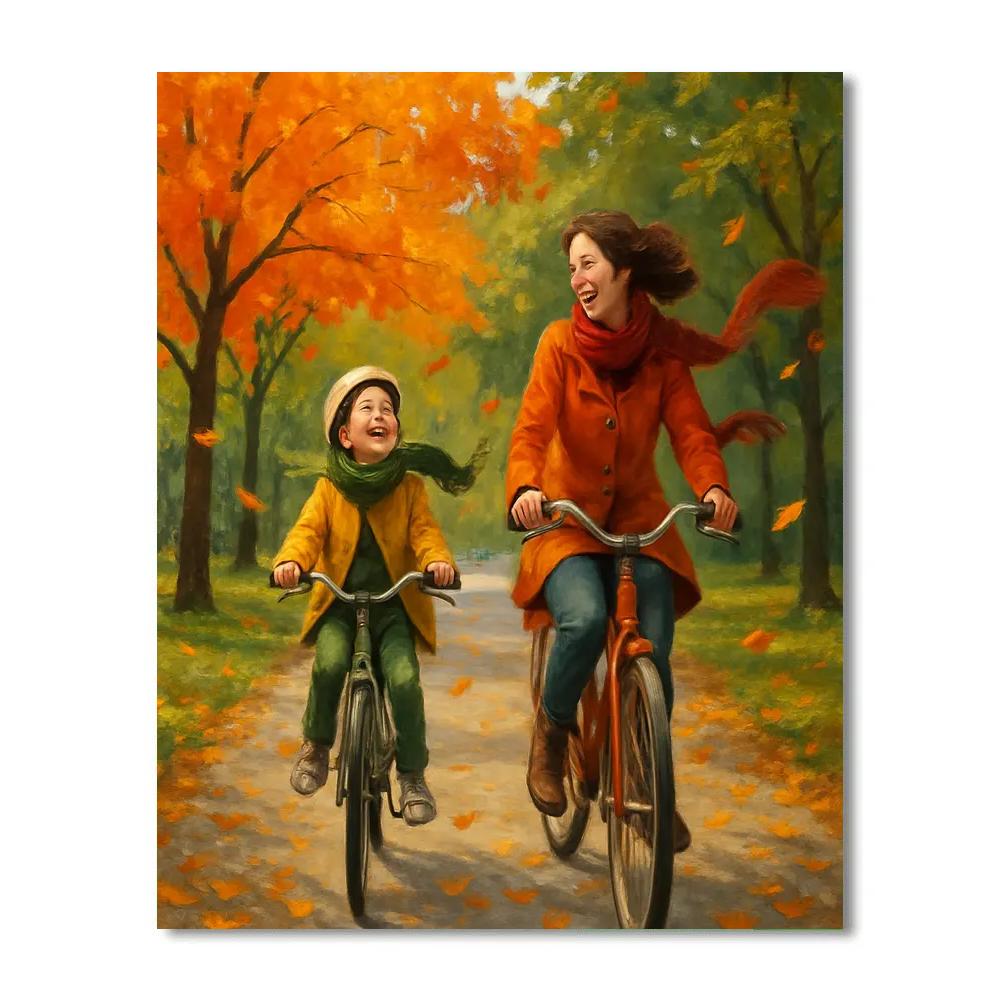 Bike Ride Through Autumn Leaves paint by color