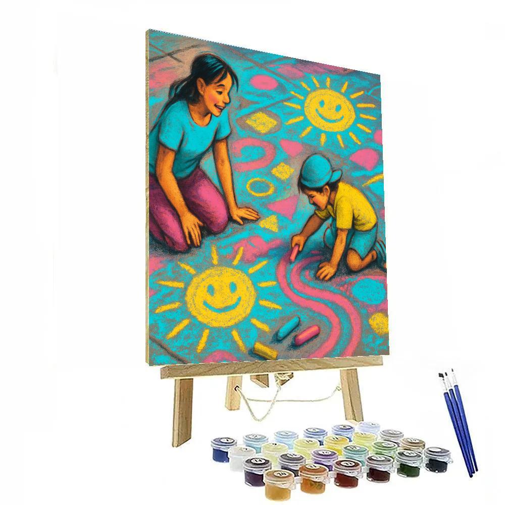 Mother And Child Drawing Chalk Murals paint by number