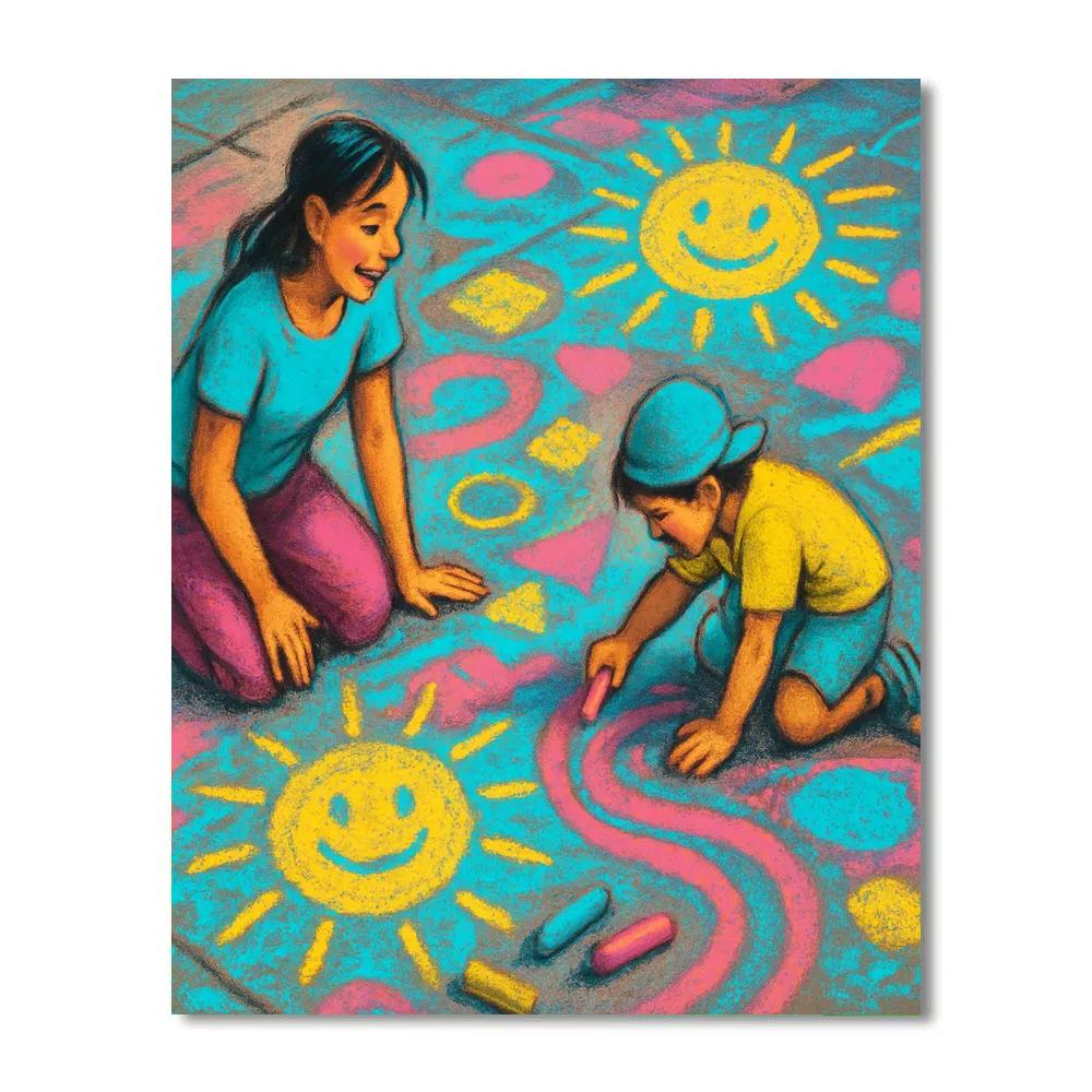 Mother And Child Drawing Chalk Murals paint by number