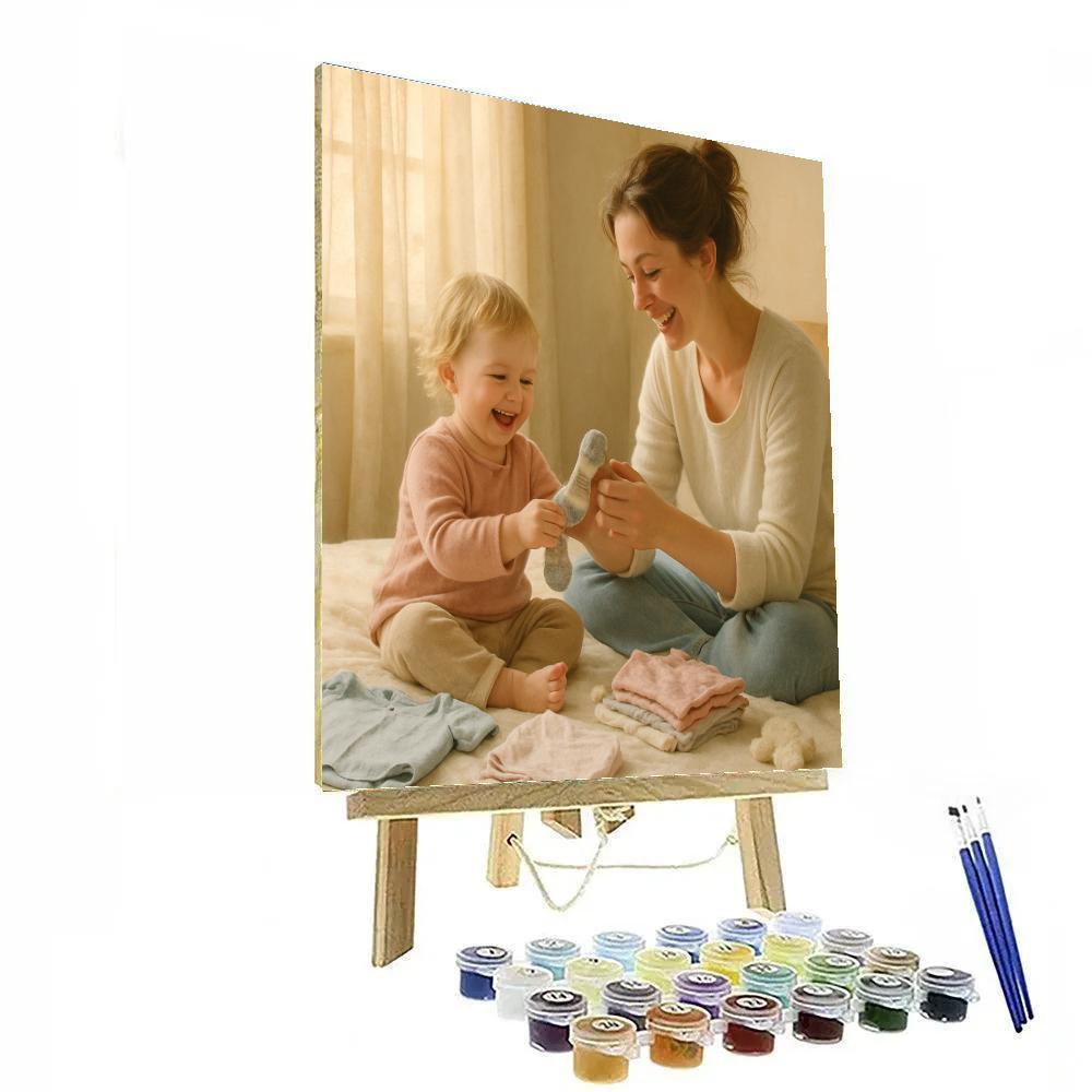 Mother Folding Baby Laundry paint by numbers