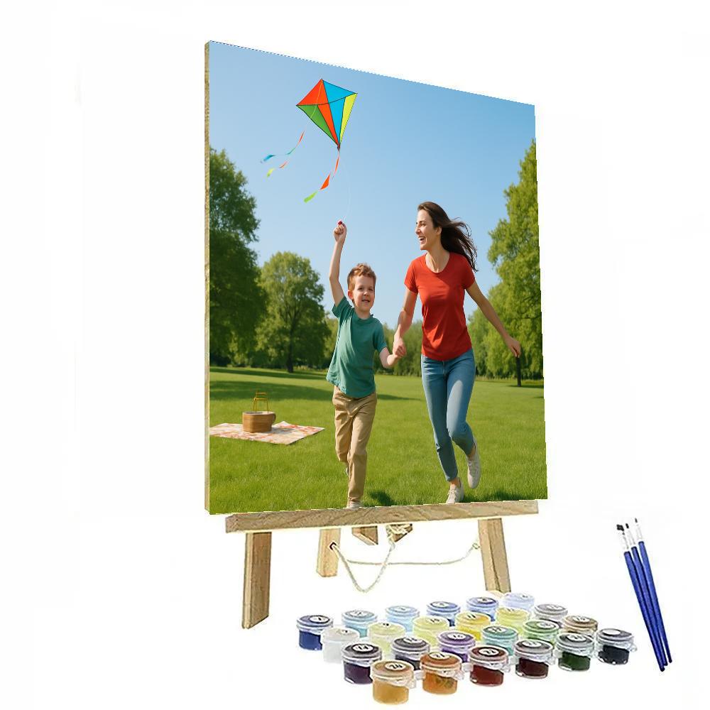 Mother And Child Flying A Kite Number painting