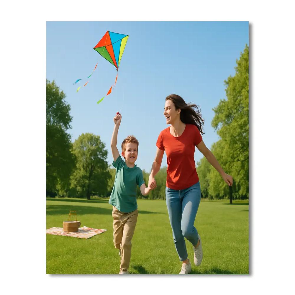 Mother And Child Flying A Kite Number painting