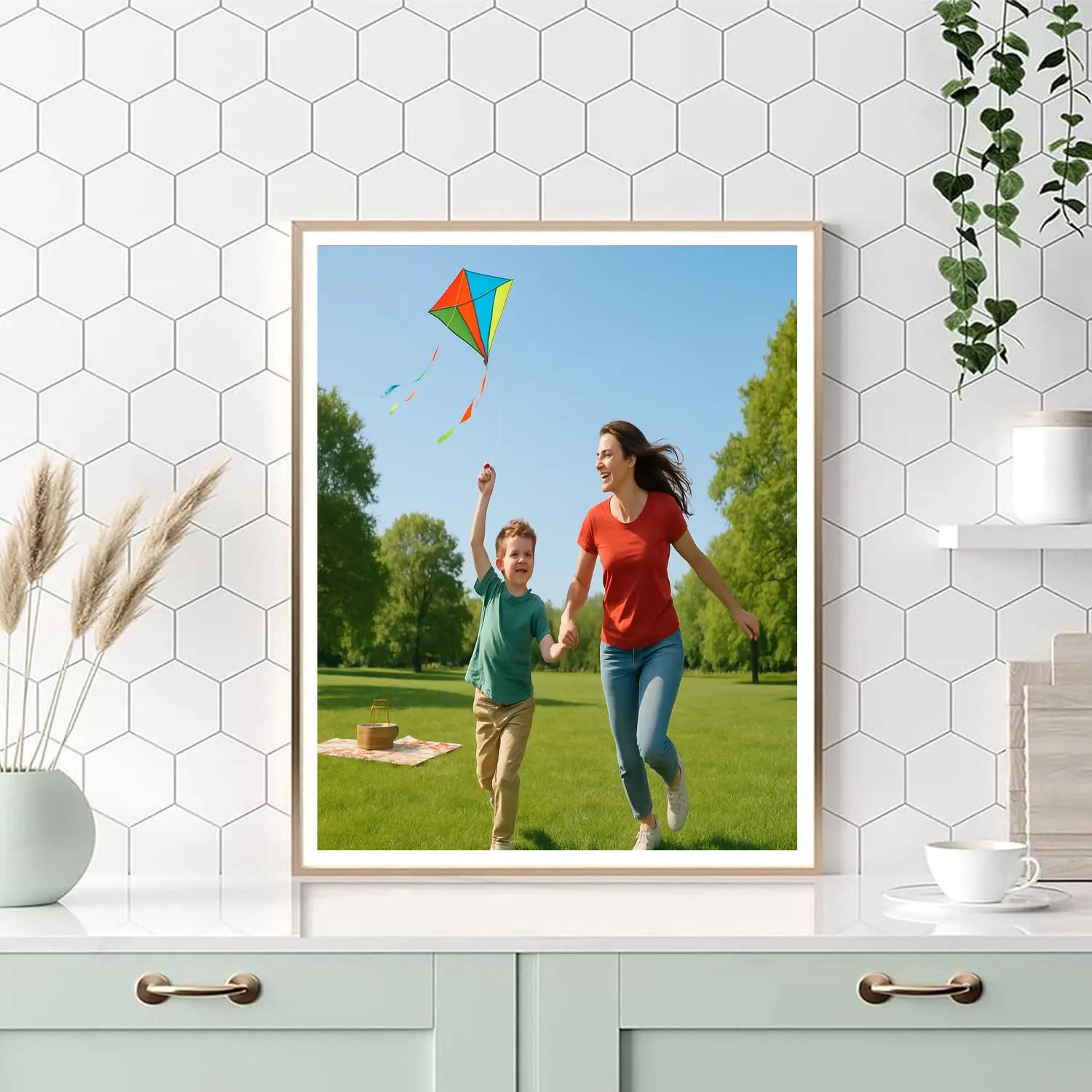 Mother And Child Flying A Kite Number painting