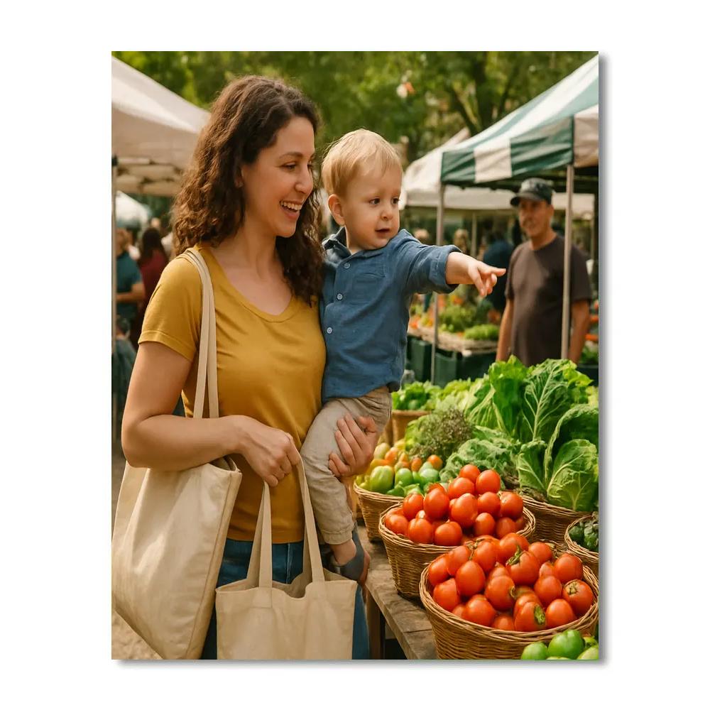 Mother And Child At The Farmers Market paint by color
