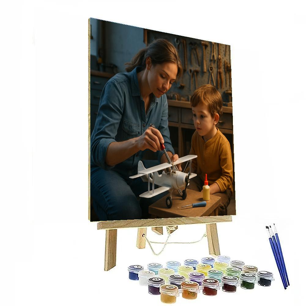 Mom Fixing A Toy Airplane painting number kit