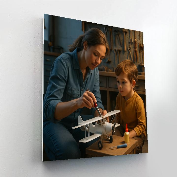 Mom Fixing A Toy Airplane painting number kit