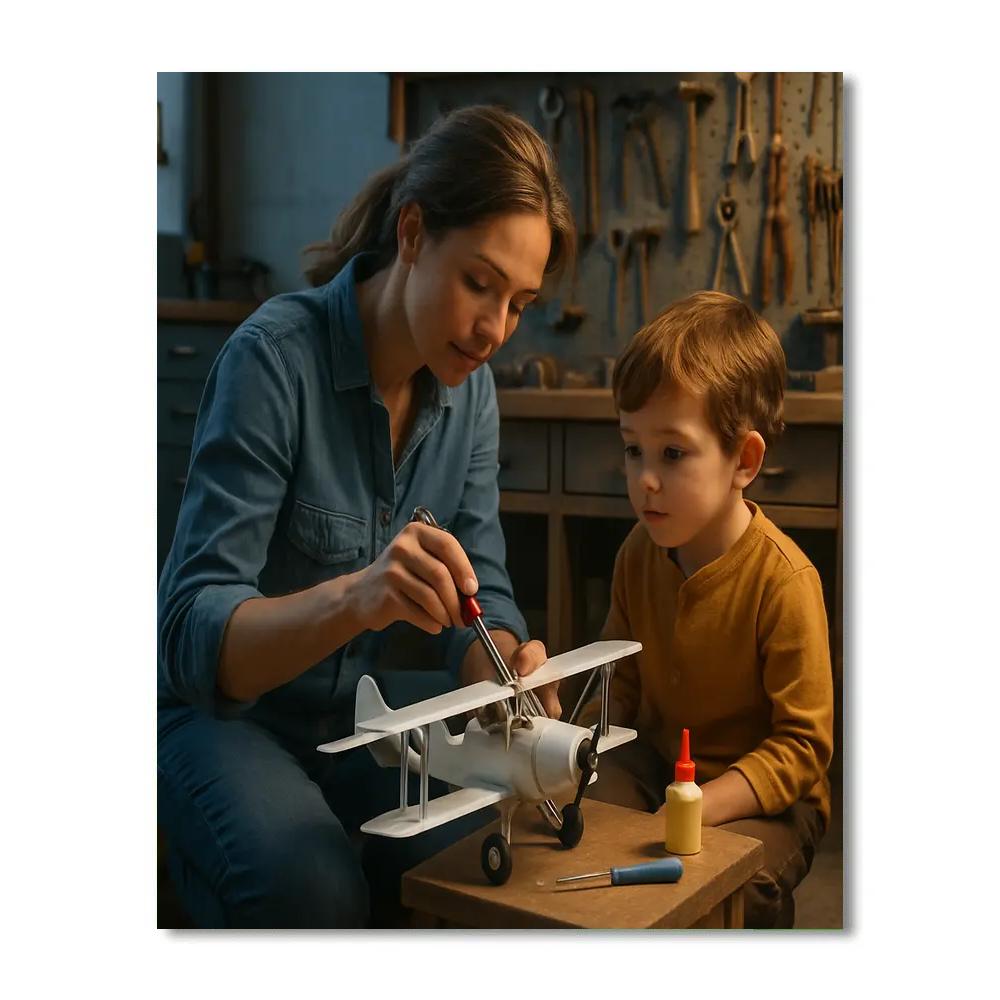 Mom Fixing A Toy Airplane painting number kit
