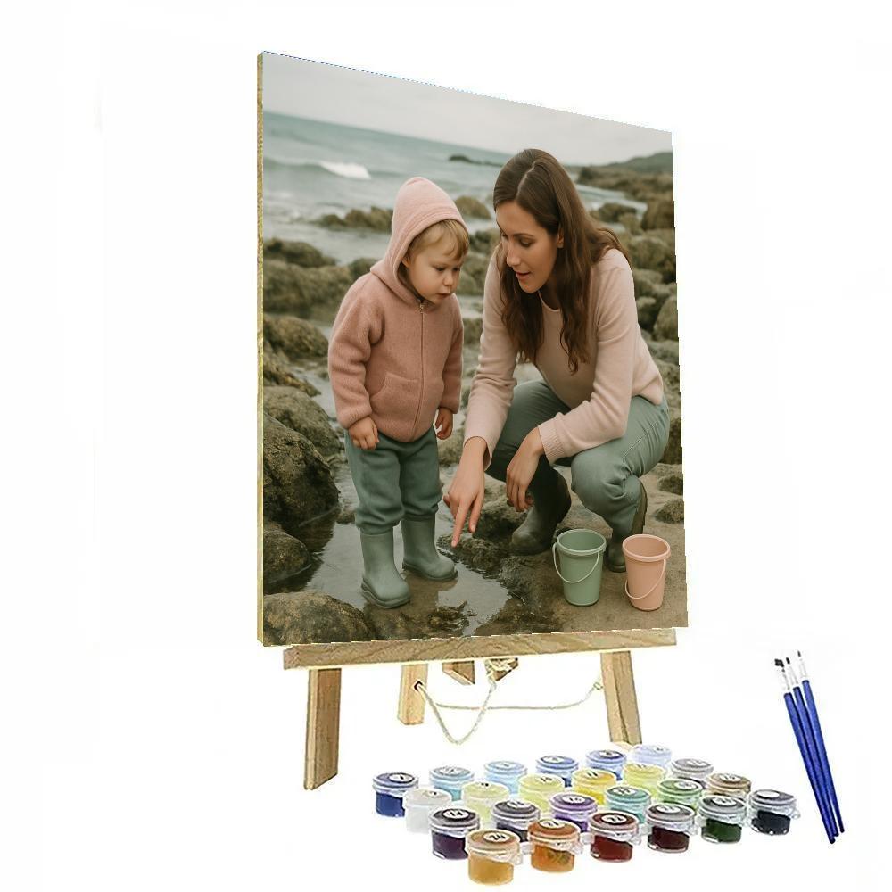 Mother And Child Exploring Tide Pools paint by numbers