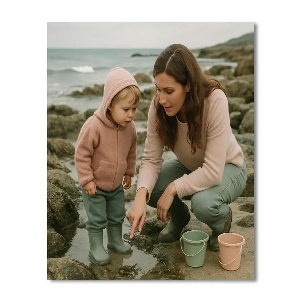 Mother And Child Exploring Tide Pools paint by numbers