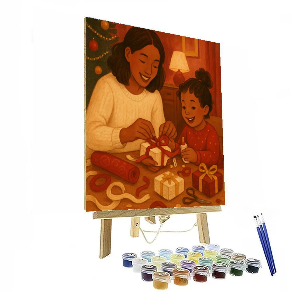 Mom And Child Wrapping Gifts Together DIY paint by numbers