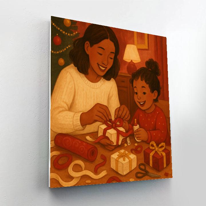 Mom And Child Wrapping Gifts Together DIY paint by numbers