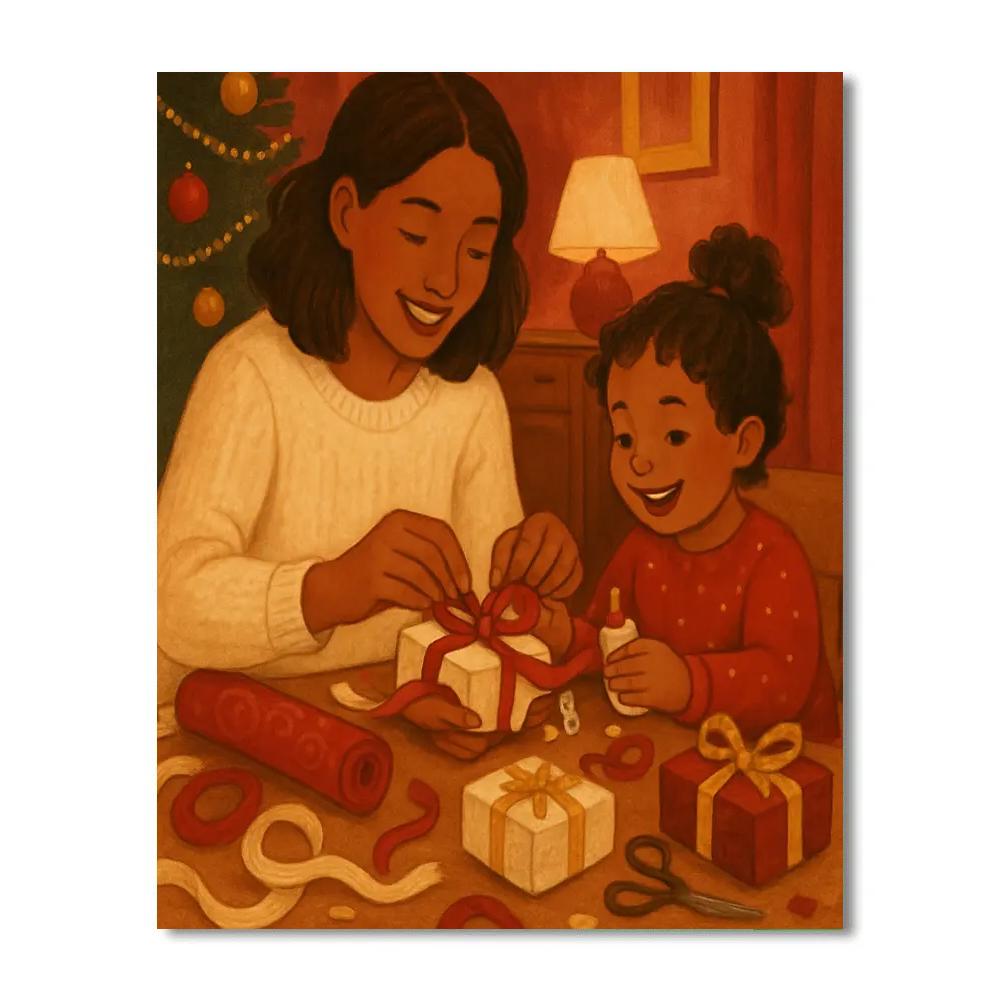 Mom And Child Wrapping Gifts Together DIY paint by numbers
