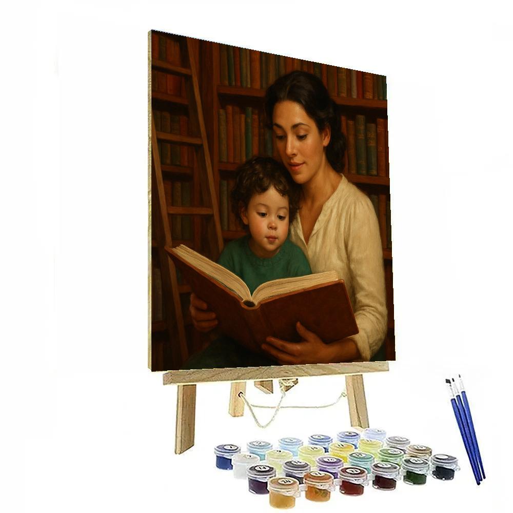 Mother And Child Exploring A Library painting number kit