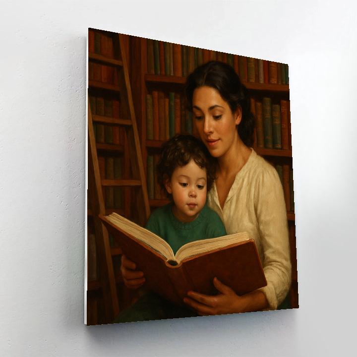 Mother And Child Exploring A Library painting number kit