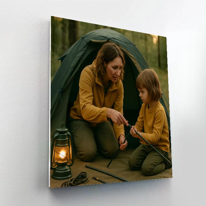 Mom Helping With Tent Setup Painting by numbers kit