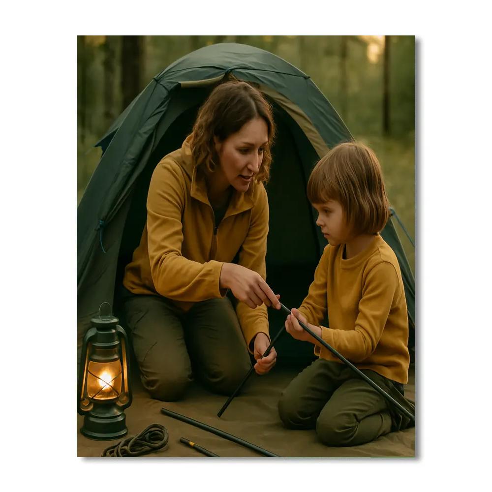 Mom Helping With Tent Setup Painting by numbers kit