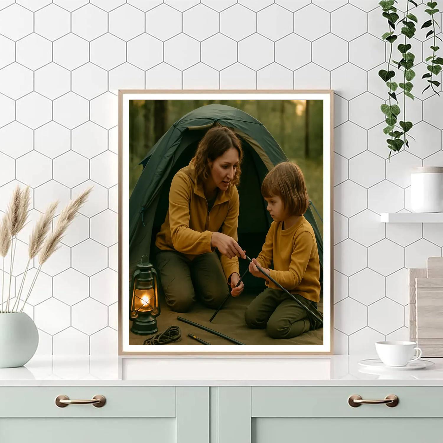 Mom Helping With Tent Setup Painting by numbers kit