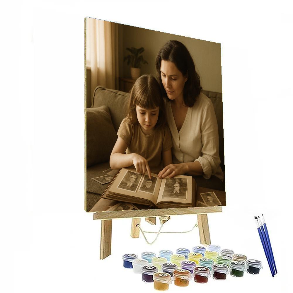 Mom And Child Looking At Old Photo Albums paint by color