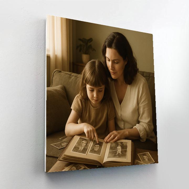 Mom And Child Looking At Old Photo Albums paint by color