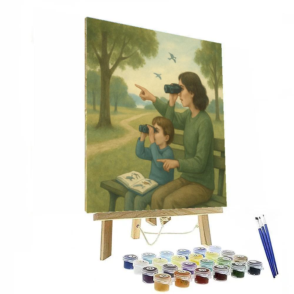 Mother Teaching Bird Watching paint by color