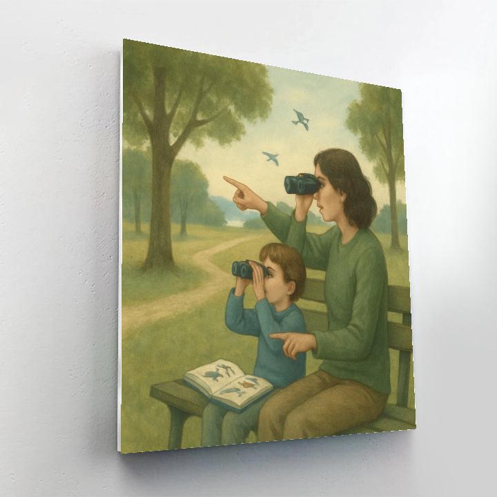 Mother Teaching Bird Watching paint by color