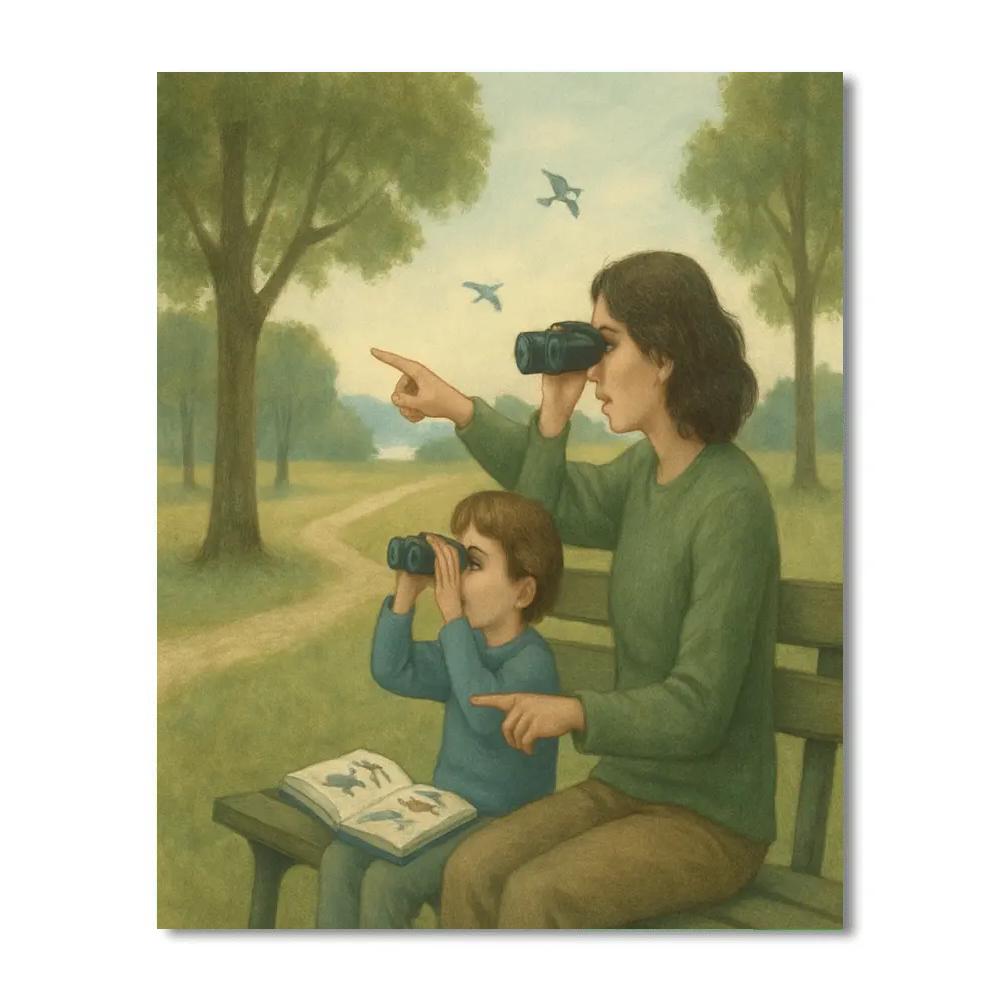 Mother Teaching Bird Watching paint by color