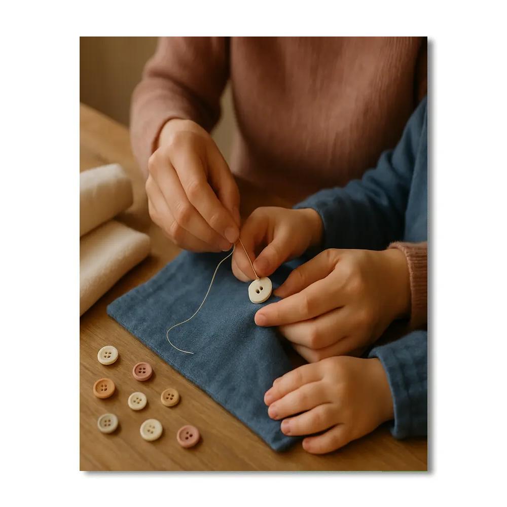 Mom And Child Sewing Buttons Painting by numbers kit