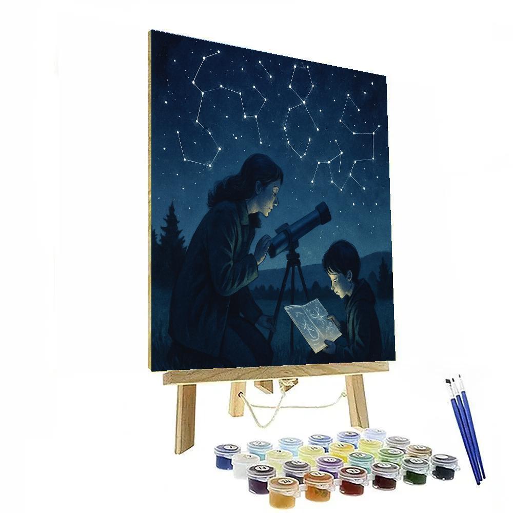 Mom And Child Stargazing With Telescope Numbered painting kits