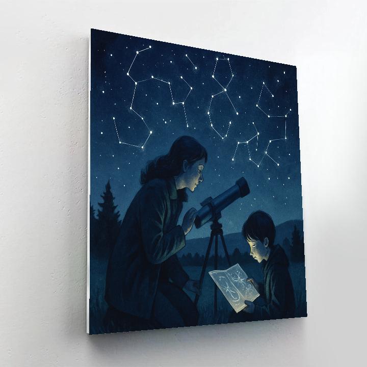 Mom And Child Stargazing With Telescope Numbered painting kits