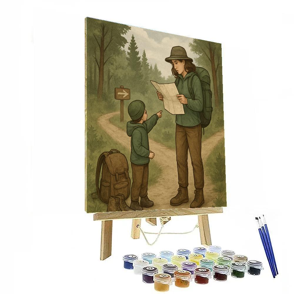 Mom Reading A Map On A Hike paint by color