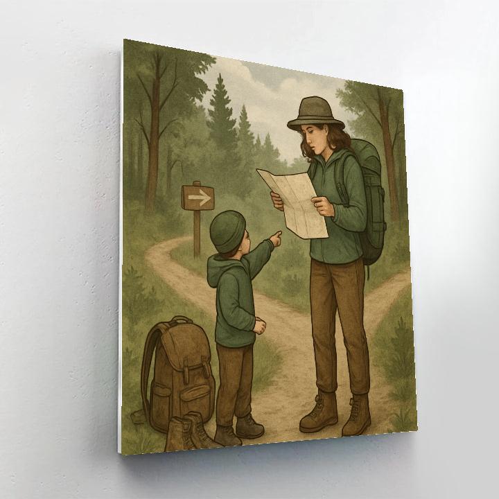 Mom Reading A Map On A Hike paint by color