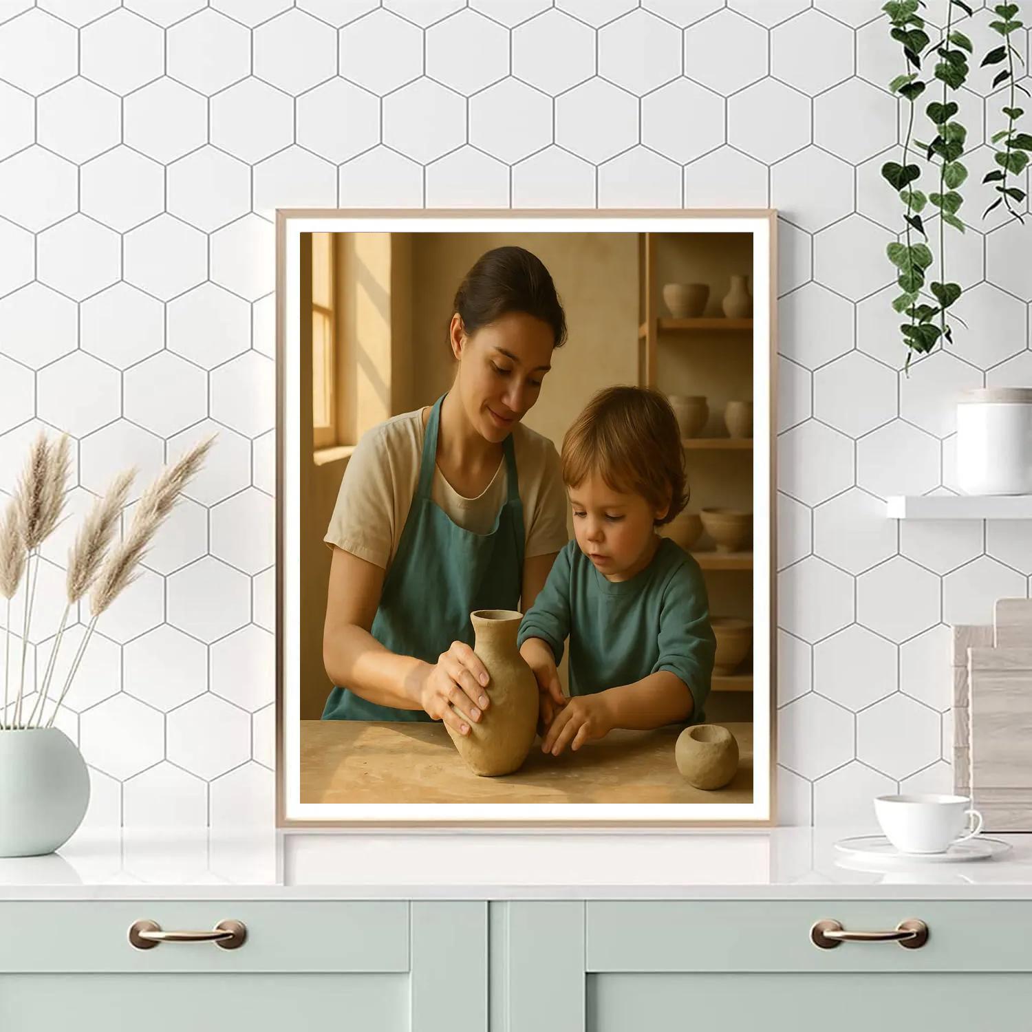 Mother And Child At The Pottery Wheel DIY paint by numbers