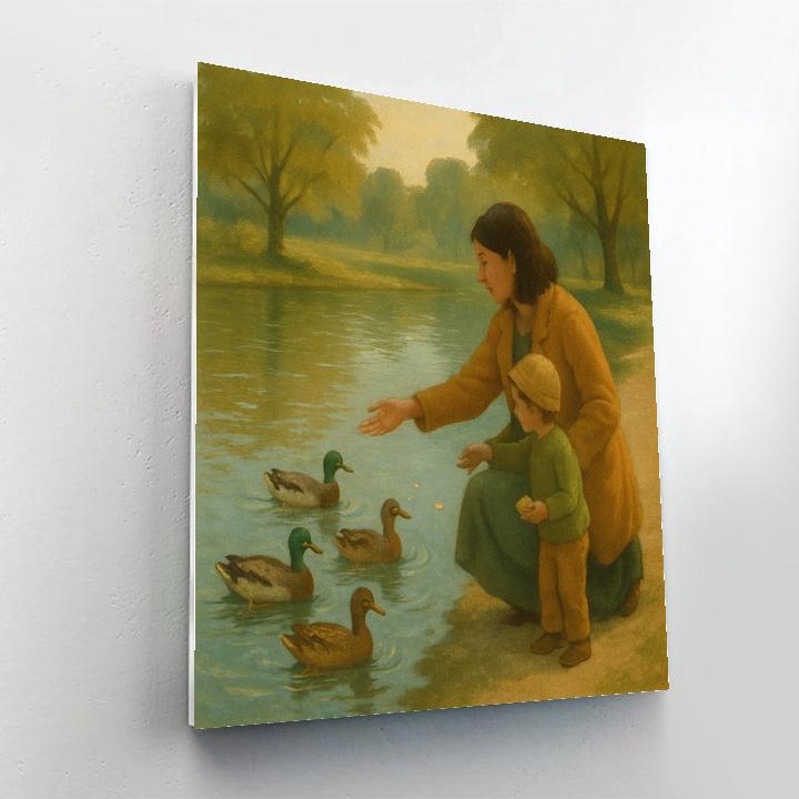 Mom And Child Feeding Ducks DIY paint by numbers