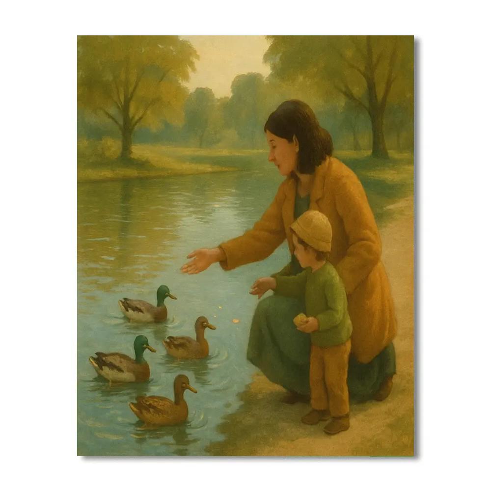 Mom And Child Feeding Ducks DIY paint by numbers