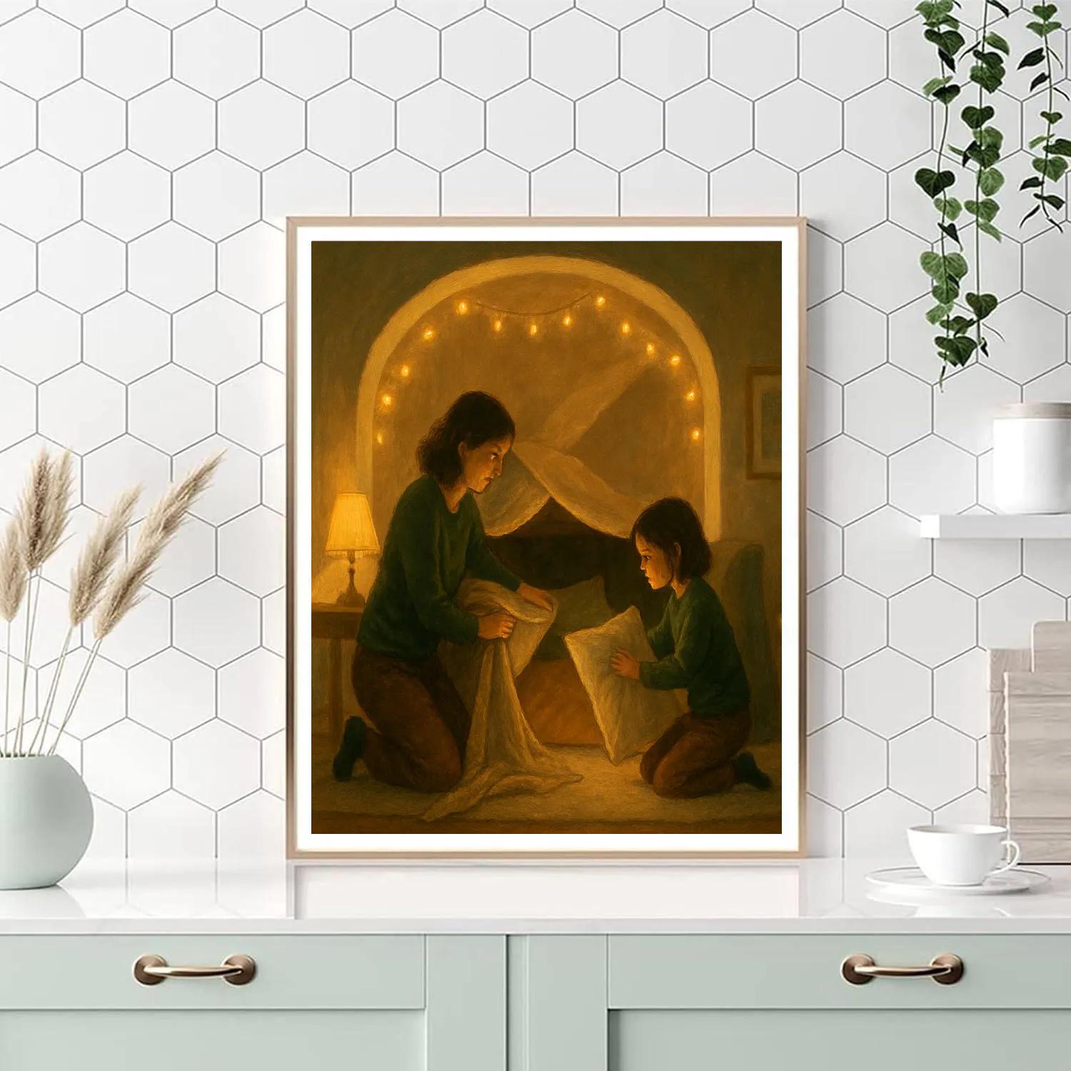 Mom And Child Building A Fort Painting by numbers kit