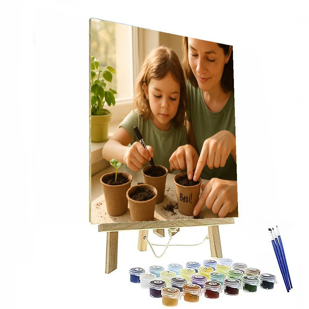 Mom Teaching To Plant Seeds In Cups Numbered painting kits