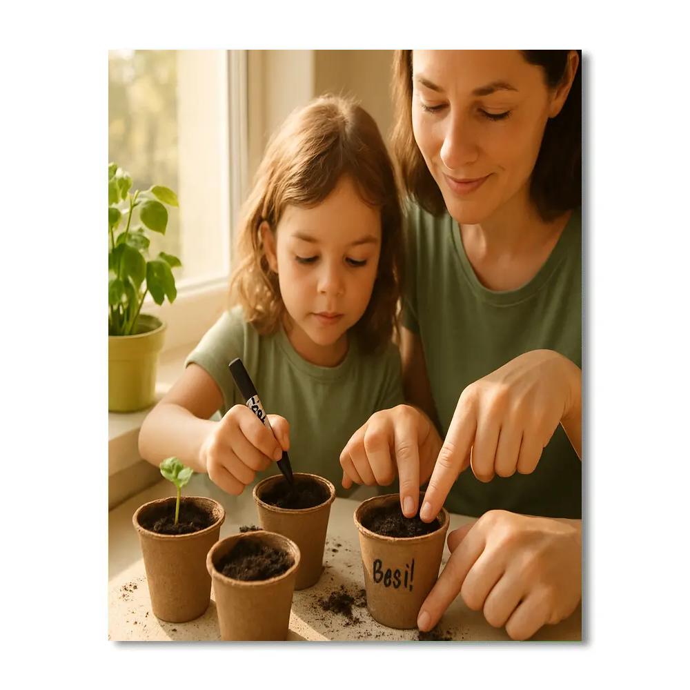 Mom Teaching To Plant Seeds In Cups Numbered painting kits