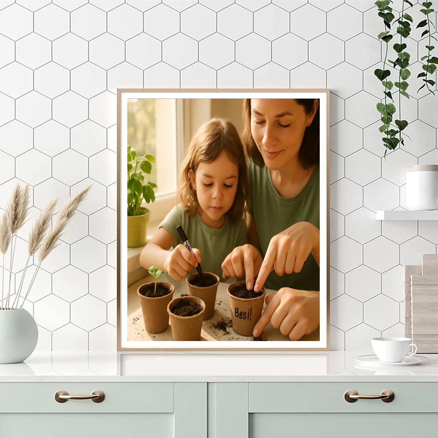 Mom Teaching To Plant Seeds In Cups Numbered painting kits