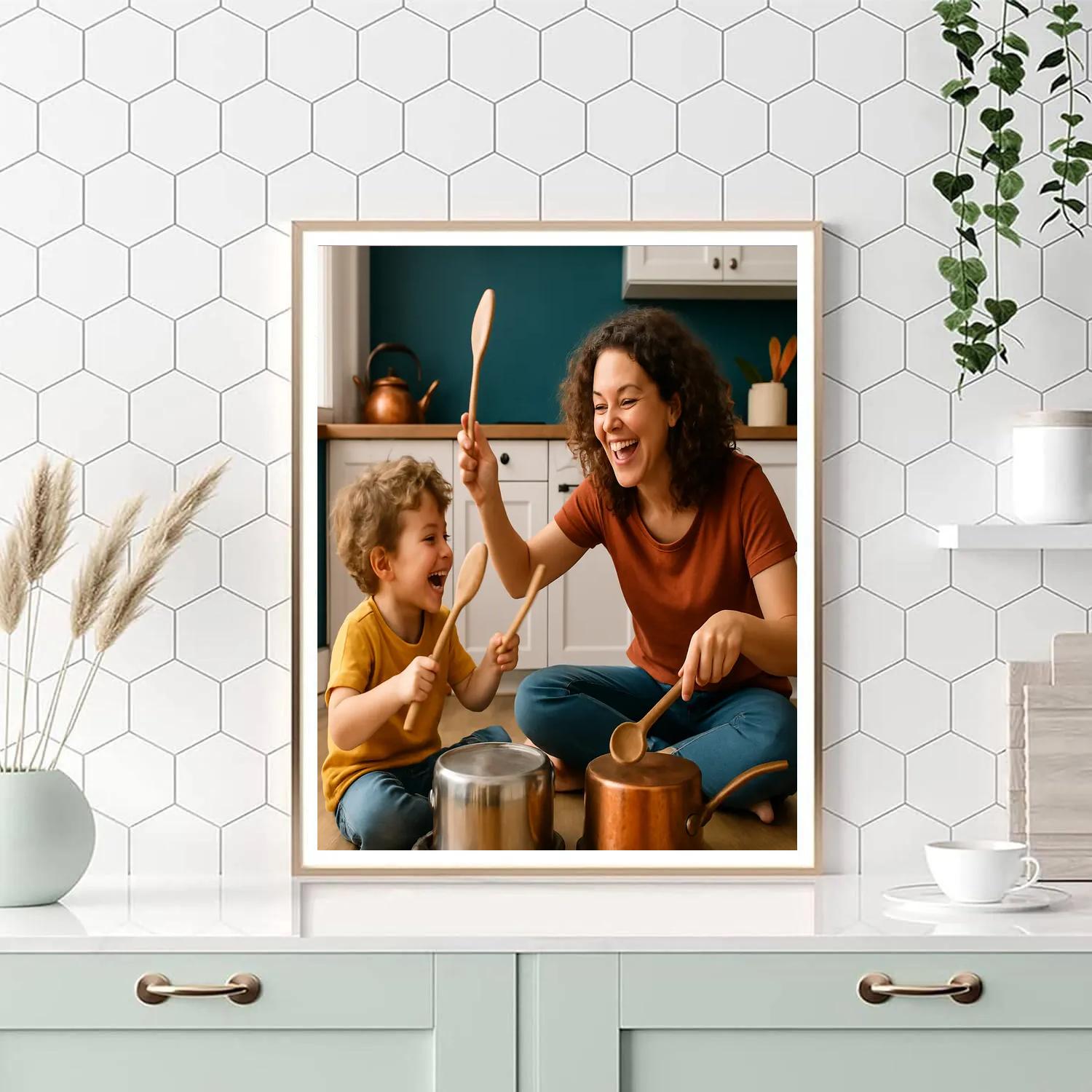 Mother And Child Making Music With Pots painting number kit