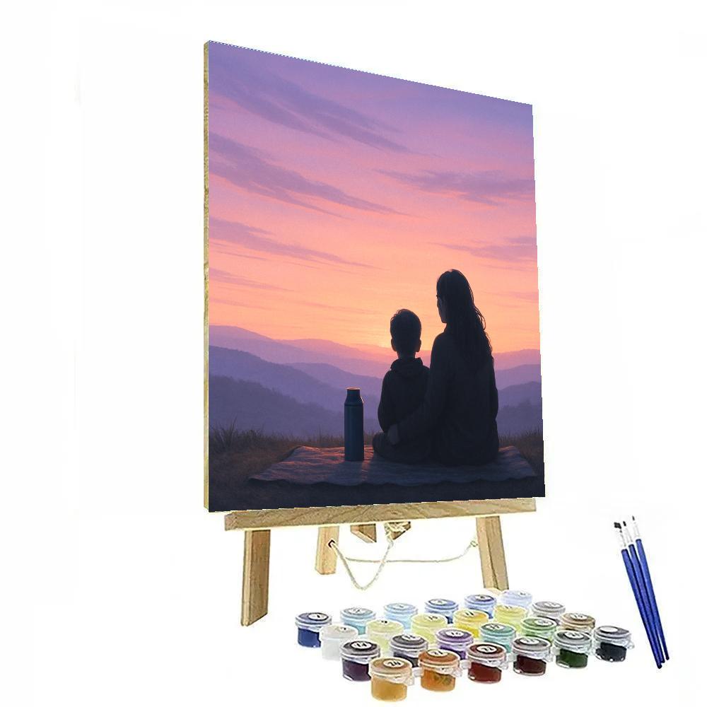 Mom And Child Watching Sunrise On Hill Paint by numbers art