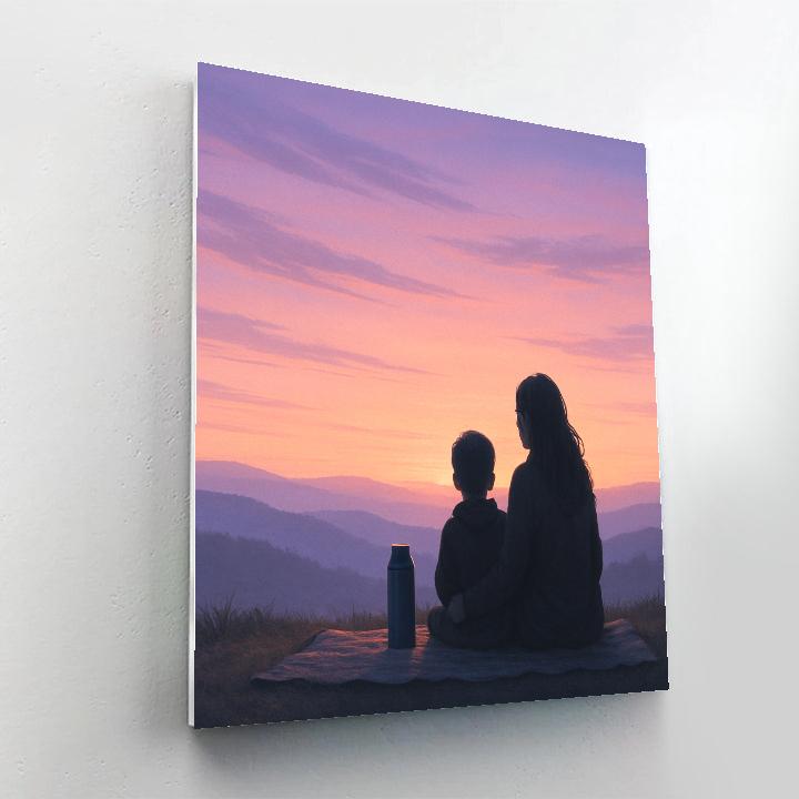 Mom And Child Watching Sunrise On Hill Paint by numbers art