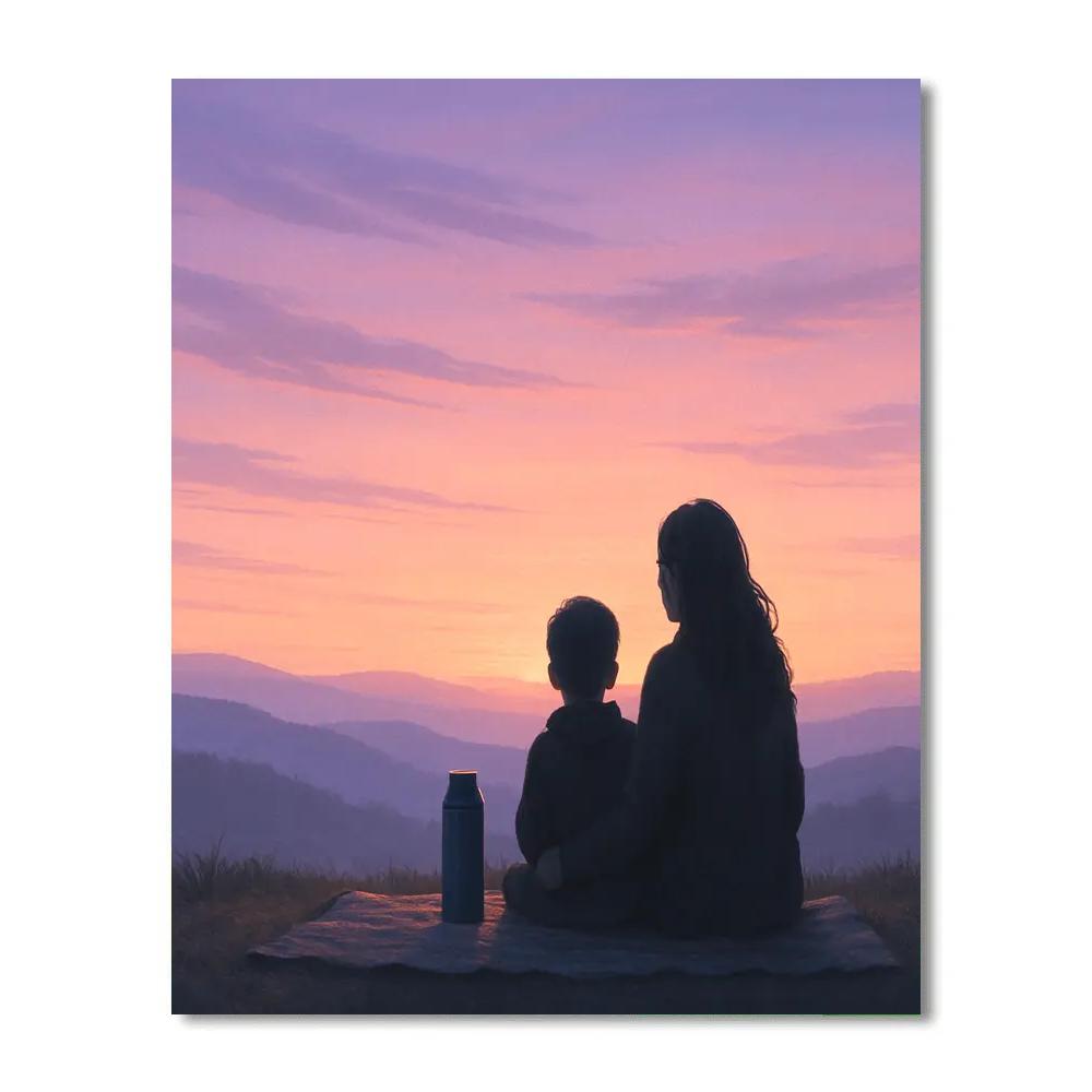 Mom And Child Watching Sunrise On Hill Paint by numbers art