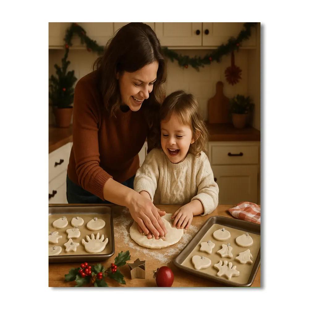 Mom And Child Creating Salt Dough Ornaments Paint by numbers kits