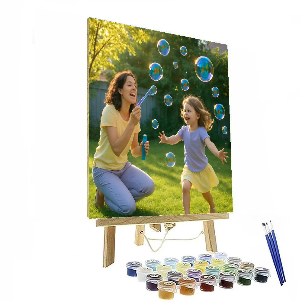 Mother And Child Blowing Bubbles paint by color