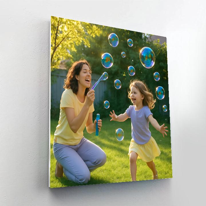 Mother And Child Blowing Bubbles paint by color