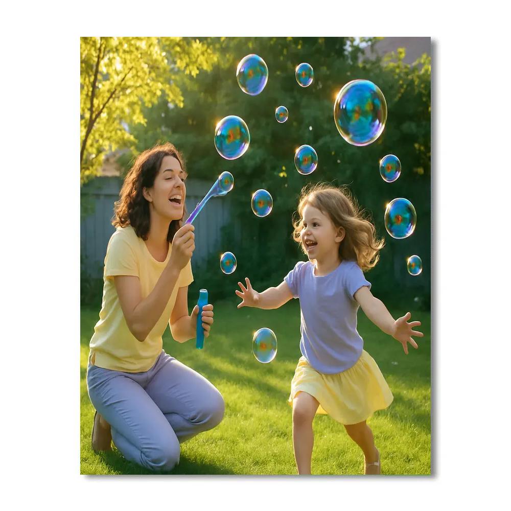 Mother And Child Blowing Bubbles paint by color