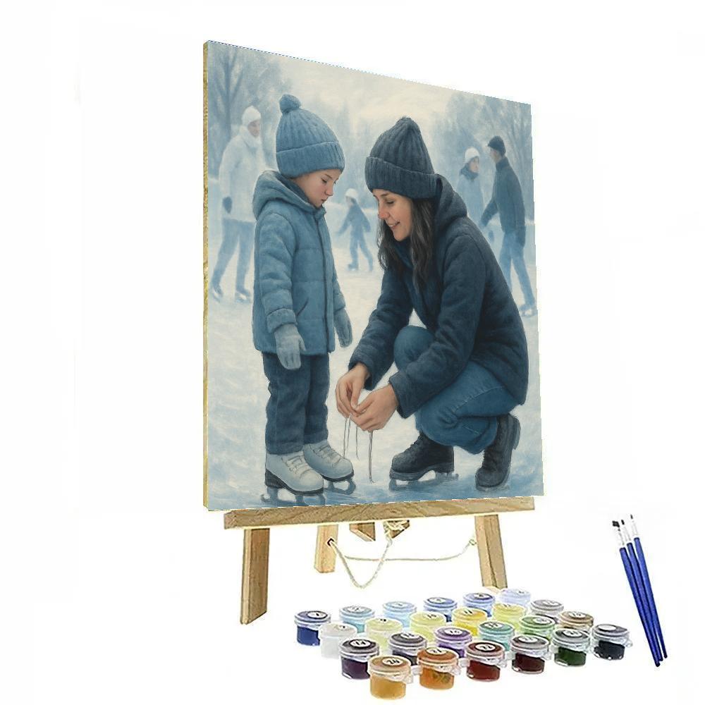 Mom Tying Skates For Ice Rink Number painting