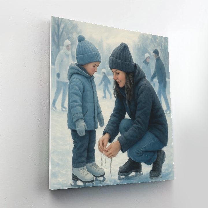 Mom Tying Skates For Ice Rink Number painting