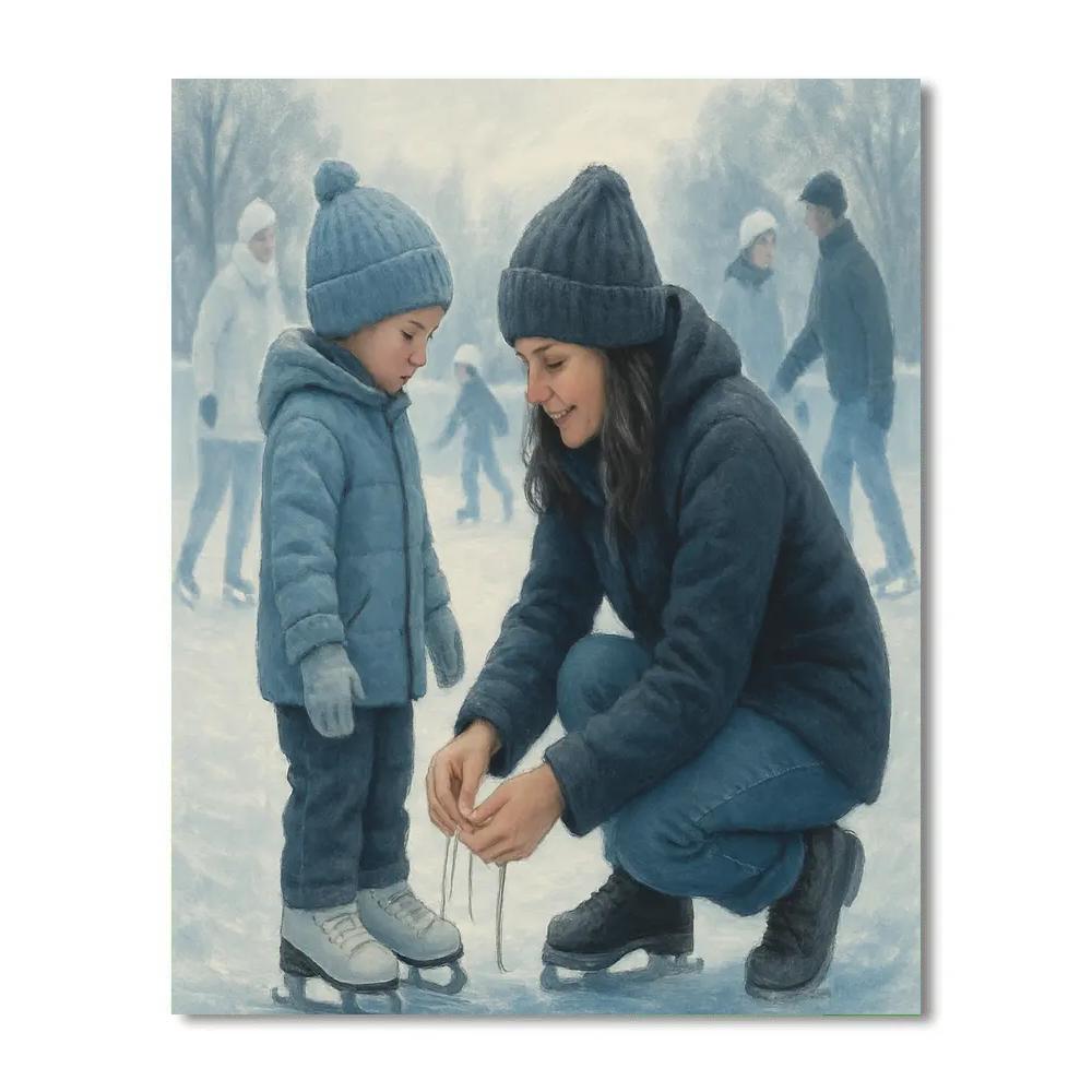 Mom Tying Skates For Ice Rink Number painting