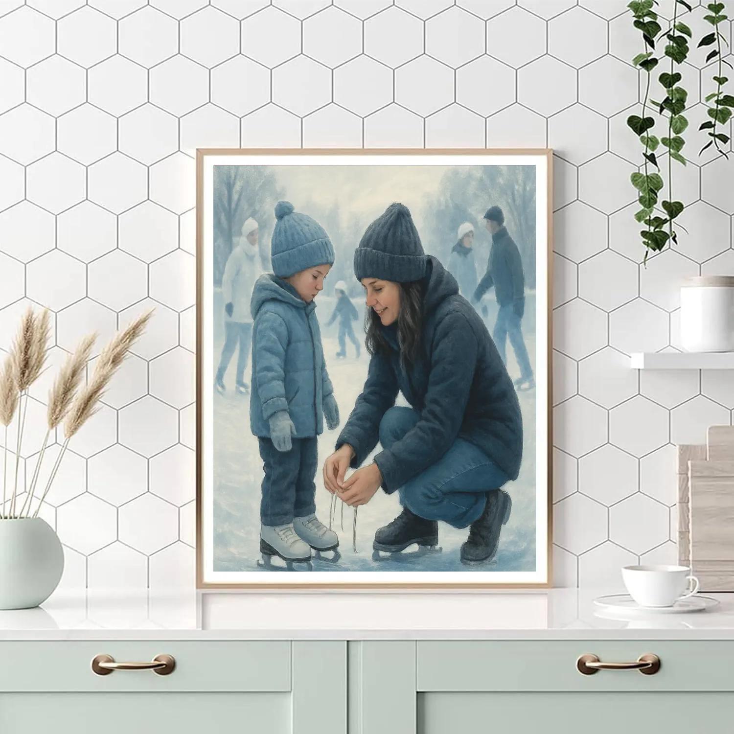 Mom Tying Skates For Ice Rink Number painting